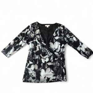 Coldwater Creek Black and White Floral Mesh Blouse